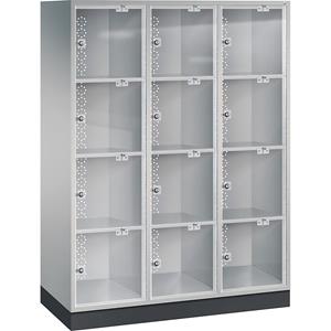 C+P INTRO Stahl-Schließfachschrank mit Acrylglastür, HxBxT 1750 x 1220 x 500 mm, Fachhöhe 380 mm, 12 Fächer, Korpus weißaluminium