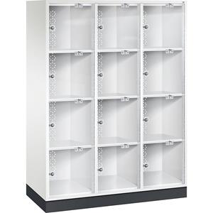 C+P INTRO Stahl-Schließfachschrank mit Acrylglastür, HxBxT 1750 x 1220 x 500 mm, Fachhöhe 380 mm, 12 Fächer, Korpus reinweiß