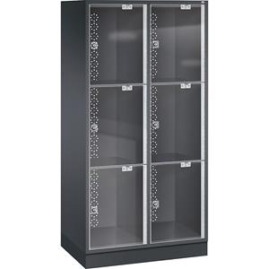 C+P INTRO Stahl-Schließfachschrank mit Acrylglastür, HxBxT 1750 x 820 x 500 mm, Fachhöhe 510 mm, 6 Fächer, Korpus schwarzgrau