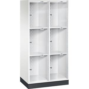 C+P INTRO Stahl-Schließfachschrank mit Acrylglastür, HxBxT 1750 x 820 x 500 mm, Fachhöhe 510 mm, 6 Fächer, Korpus reinweiß