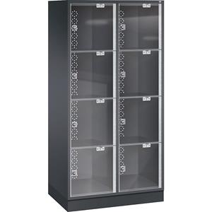 C+P INTRO Stahl-Schließfachschrank mit Acrylglastür, HxBxT 1750 x 820 x 500 mm, Fachhöhe 380 mm, 8 Fächer, Korpus schwarzgrau