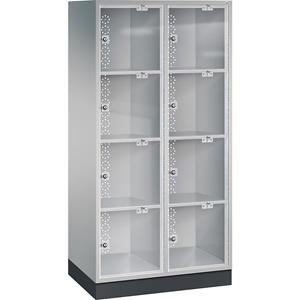 C+P INTRO Stahl-Schließfachschrank mit Acrylglastür, HxBxT 1750 x 820 x 500 mm, Fachhöhe 380 mm, 8 Fächer, Korpus weißaluminium