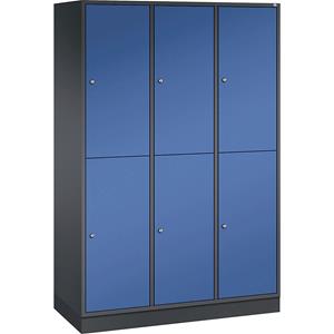 C+P INTRO stalen garderobekast met twee verdiepingen, b x d = 1220 x 500 mm, 6 vakken, kastframe zwartgrijs, deuren gentiaanblauw