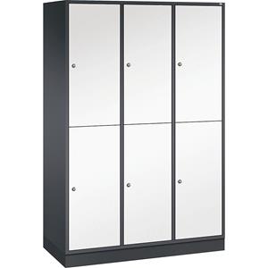 C+P Lockerkast met twee verdiepingen Intro, 3 compartimenten, zwartgrijs / zuiver wit, b x d = 1220 x 500 mm