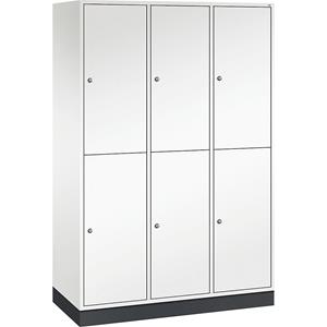 C+P INTRO doppelstöckiger Stahl-Garderobenschrank, BxT 1220 x 500 mm, 6 Fächer, Korpus reinweiß, Türen reinweiß