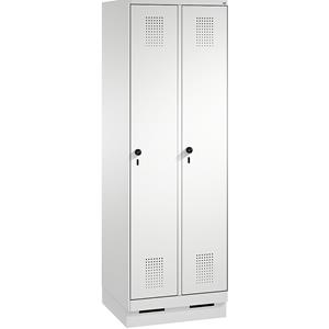 C+P EVOLO Aufbewahrungsschrank, mit Sockel, 2 Abteile, Abteilbreite 300 mm, mit 8 Fachböden, lichtgrau