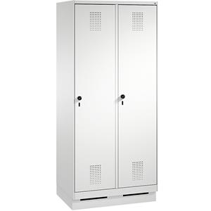 C+P EVOLO Aufbewahrungsschrank, mit Sockel, 2 Abteile, Abteilbreite 400 mm, mit 8 Fachböden, lichtgrau