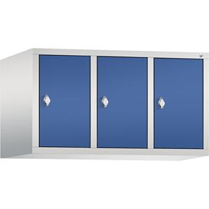 C+P CLASSIC Aufsatzschrank, 3 Abteile, Abteilbreite 300 mm, lichtgrau / enzianblau