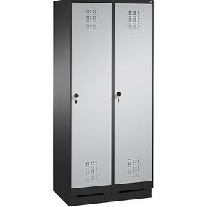 C+P EVOLO Aufbewahrungsschrank, mit Sockel, 2 Abteile, Abteilbreite 400 mm, mit 8 Fachböden, schwarzgrau / weißaluminium
