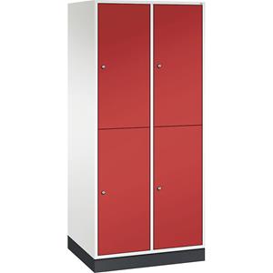 C+P Lockerkast met twee verdiepingen Intro, 2 compartimenten, zuiver wit / vuurrood, b x d = 820 x 600 mm
