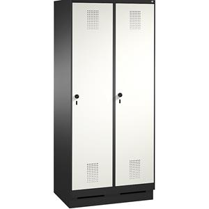 C+P EVOLO Aufbewahrungsschrank, mit Sockel, 2 Abteile, Abteilbreite 400 mm, mit 8 Fachböden, schwarzgrau / verkehrsweiß