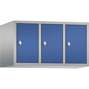 C+P Opzetkast CLASSIC, 3 afdelingen, afdelingsbreedte 300 mm, blank aluminiumkleurig / gentiaanblauw