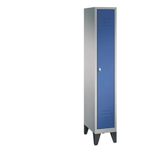 C+P CLASSIC Garderobenschrank mit Füßen, 1 Abteil, Abteilbreite 300 mm, weißaluminium / enzianblau