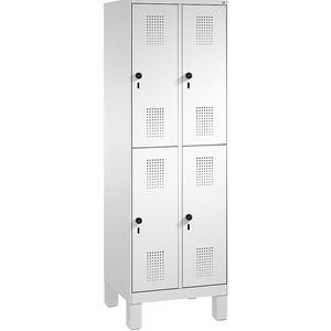 C+P EVOLO Garderobenschrank, doppelstöckig, mit Füßen, 2 Abteile, je 2 Fächer, Abteilbreite 300 mm, lichtgrau