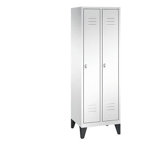 C+P CLASSIC Garderobenschrank mit Füßen, 2 Abteile, Abteilbreite 300 mm, verkehrsweiß