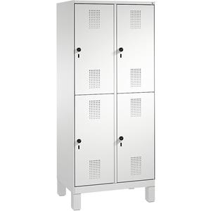 C+P EVOLO Garderobenschrank, doppelstöckig, mit Füßen, 2 Abteile, je 2 Fächer, Abteilbreite 400 mm, lichtgrau