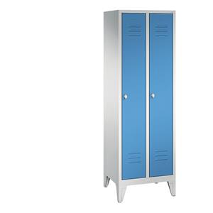 C+P CLASSIC Garderobenschrank mit Füßen, 2 Abteile, Abteilbreite 300 mm, lichtgrau / lichtblau