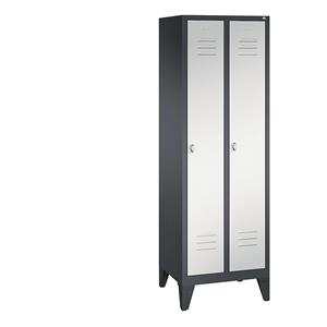C+P CLASSIC Garderobenschrank mit Füßen, 2 Abteile, Abteilbreite 300 mm, schwarzgrau / lichtgrau