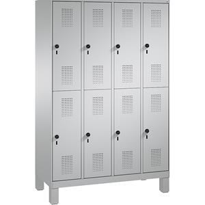 C+P EVOLO Garderobenschrank, doppelstöckig, mit Füßen, 4 Abteile, je 2 Fächer, Abteilbreite 300 mm, weißaluminium / weißaluminium