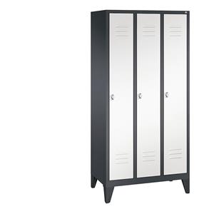 C+P CLASSIC Garderobenschrank mit Füßen, 3 Abteile, Abteilbreite 300 mm, schwarzgrau / verkehrsweiß