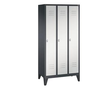 C+P CLASSIC Garderobenschrank mit Füßen, 3 Abteile, Abteilbreite 300 mm, schwarzgrau / lichtgrau