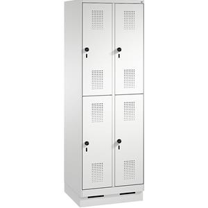 C+P EVOLO Garderobenschrank, doppelstöckig, mit Sockel, 2 Abteile, je 2 Fächer, Abteilbreite 300 mm, lichtgrau
