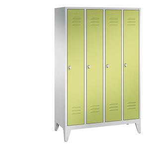 C+P CLASSIC Garderobenschrank mit Füßen, 4 Abteile, Abteilbreite 300 mm, lichtgrau / viridingrün