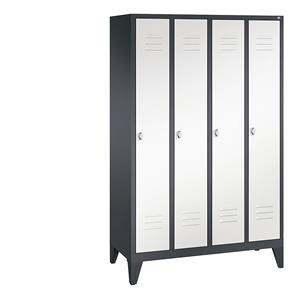 C+P CLASSIC Garderobenschrank mit Füßen, 4 Abteile, Abteilbreite 300 mm, schwarzgrau / verkehrsweiß