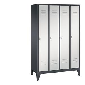C+P CLASSIC Garderobenschrank mit Füßen, 4 Abteile, Abteilbreite 300 mm, schwarzgrau / lichtgrau