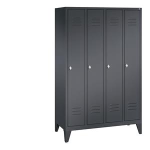 C+P CLASSIC Garderobenschrank mit Füßen, 4 Abteile, Abteilbreite 300 mm, schwarzgrau
