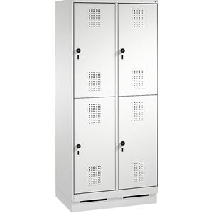 C+P EVOLO Garderobenschrank, doppelstöckig, mit Sockel, 2 Abteile, je 2 Fächer, Abteilbreite 400 mm, lichtgrau