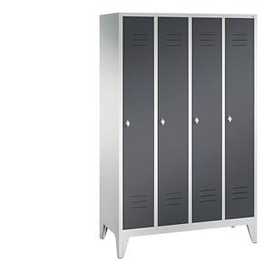 C+P CLASSIC Garderobenschrank mit Füßen, 4 Abteile, Abteilbreite 300 mm, lichtgrau / schwarzgrau