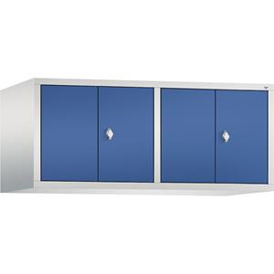 C+P CLASSIC Aufsatzschrank, zueinander schlagende Türen, 4 Abteile, Abteilbreite 300 mm, lichtgrau / enzianblau