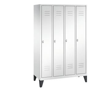 C+P CLASSIC Garderobenschrank mit Füßen, 4 Abteile, Abteilbreite 300 mm, verkehrsweiß