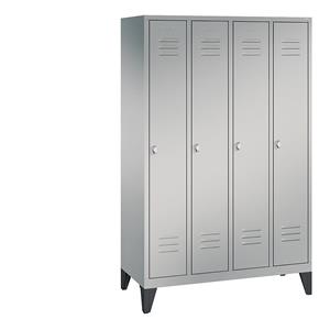 C+P CLASSIC Garderobenschrank mit Füßen, 4 Abteile, Abteilbreite 300 mm, weißaluminium