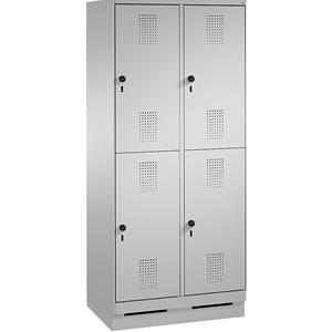 C+P EVOLO Garderobenschrank, doppelstöckig, mit Sockel, 2 Abteile, je 2 Fächer, Abteilbreite 400 mm, weißaluminium / weißaluminium