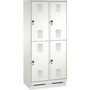 C+P EVOLO Garderobenschrank, doppelstöckig, mit Sockel, 2 Abteile, je 2 Fächer, Abteilbreite 400 mm, verkehrsweiß / verkehrsweiß