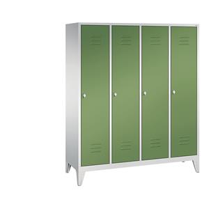 C+P CLASSIC Garderobenschrank mit Füßen, 4 Abteile, Abteilbreite 400 mm, lichtgrau / resedagrün