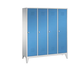C+P CLASSIC Garderobenschrank mit Füßen, 4 Abteile, Abteilbreite 400 mm, lichtgrau / lichtblau