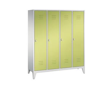 C+P CLASSIC Garderobenschrank mit Füßen, 4 Abteile, Abteilbreite 400 mm, lichtgrau / viridingrün