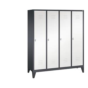 C+P CLASSIC Garderobenschrank mit Füßen, 4 Abteile, Abteilbreite 400 mm, schwarzgrau / verkehrsweiß