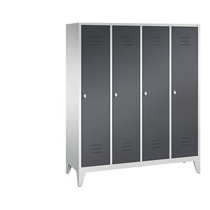 C+P CLASSIC Garderobenschrank mit Füßen, 4 Abteile, Abteilbreite 400 mm, lichtgrau / schwarzgrau