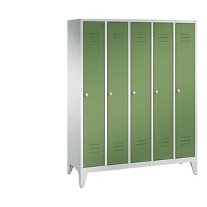 C+P CLASSIC Garderobenschrank mit Füßen, 5 Abteile, Abteilbreite 300 mm, lichtgrau / resedagrün