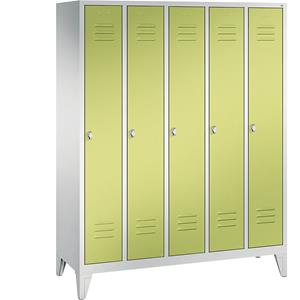 C+P CLASSIC Garderobenschrank mit Füßen, 5 Abteile, Abteilbreite 300 mm, lichtgrau / viridingrün