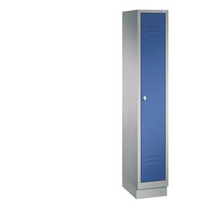 C+P CLASSIC Garderobenschrank mit Sockel, 1 Abteil, Abteilbreite 300 mm, weißaluminium / enzianblau