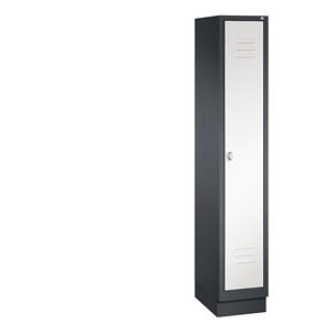 C+P CLASSIC Garderobenschrank mit Sockel, 1 Abteil, Abteilbreite 300 mm, schwarzgrau / verkehrsweiß