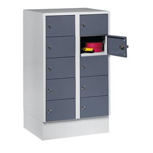 Wolf Kast met kleine vakken, 10 vakken, h x b = 990 x 600 mm, deurkleur blauwgrijs RAL 7031