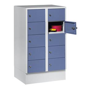 Wolf Kast met kleine vakken, 10 vakken, h x b = 990 x 600 mm, deurkleur duifblauw RAL 5014