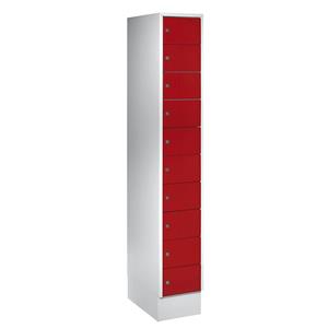 Wolf Kast met kleine vakken, 10 vakken, h x b = 1850 x 300 mm, deurkleur vuurrood RAL 3000