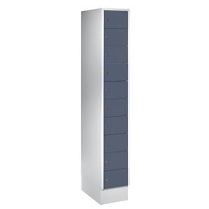 Wolf Kast met kleine vakken, 10 vakken, h x b = 1850 x 300 mm, deurkleur blauwgrijs RAL 7031